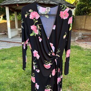Anne Klein Floral Print V-Neck Wrap Mini Dress size 8